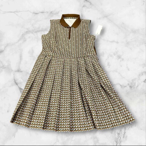 Tory Burch Printed Performance Pleated Golf Dress Lavender Basket Weave XL